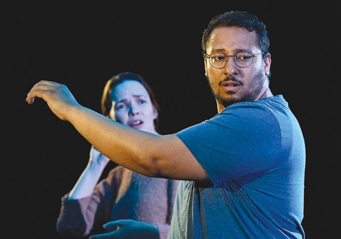 Eileen O' Higgins (Anya) and Irfan Shamji (Ash) in 'The Cord' at Bush Theatre. Photo Manuel Harlan Cord-053