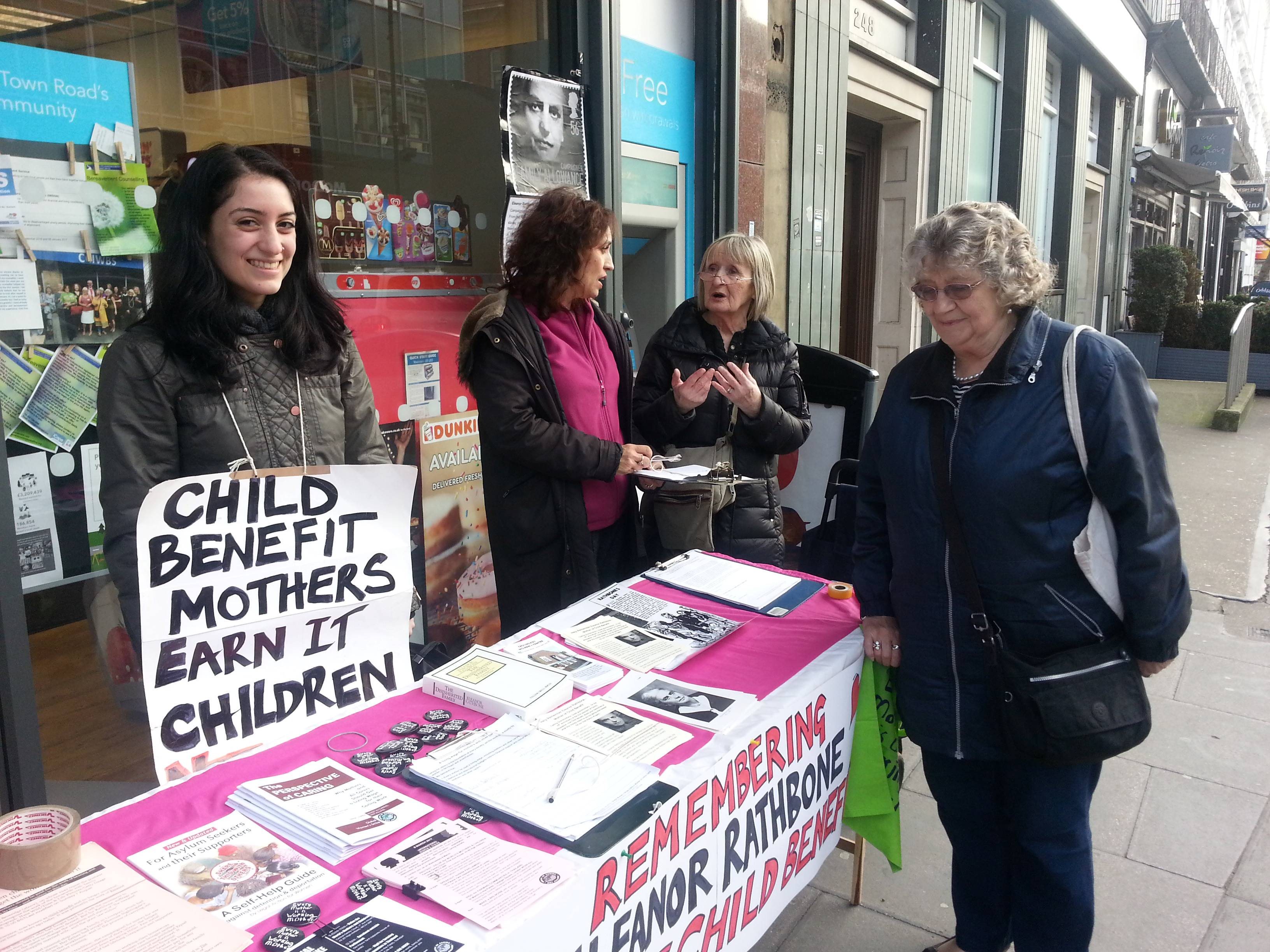 Crossroads Women volunteers on Kentish Town Road letting people know about Eleanor Rathbone and the oral history project.